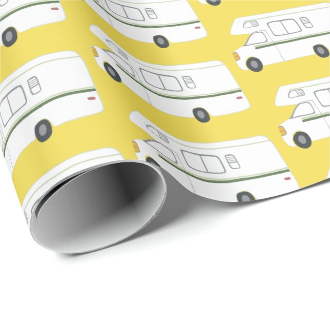 Papier Cadeau Papier d'emballage jaune Retro Camper Motorhome (Coin rond)