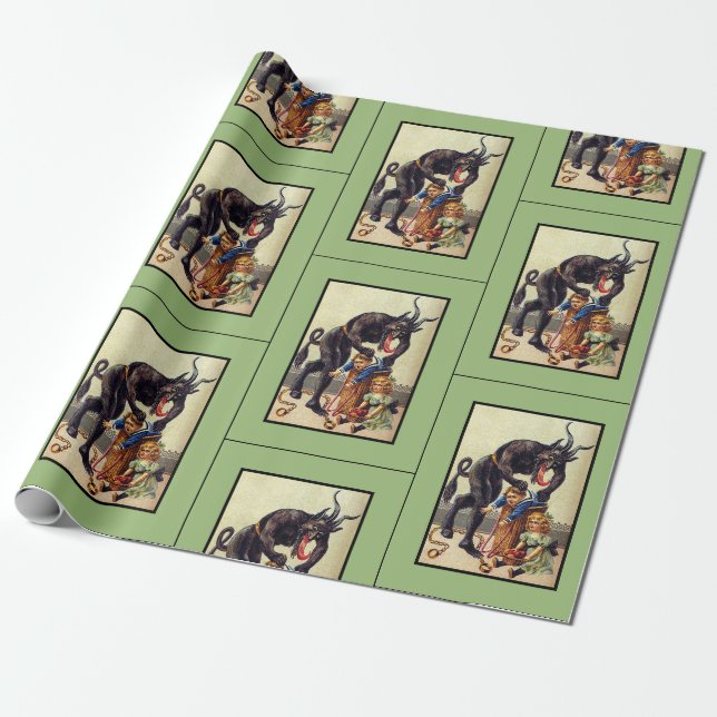 Papier Cadeau Papier d'emballage Krampus vert (Déroulé)
