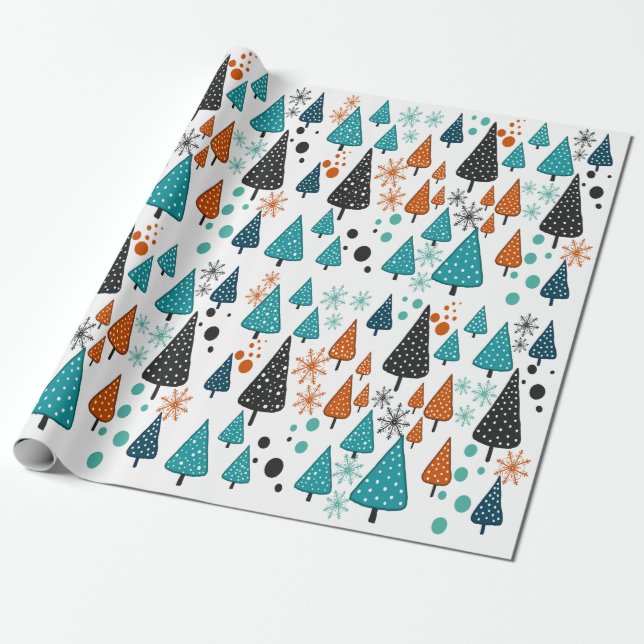 Papier Cadeau Papier d'emballage Little Forest Turquoise-Orange (Déroulé)