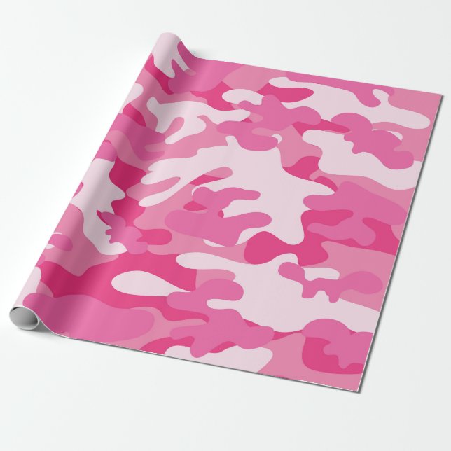 Papier Cadeau Papier d'emballage mat de camouflage rose (Déroulé)