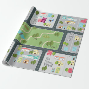 Papier Cadeau Papier d'emballage mat de carte de route de rue