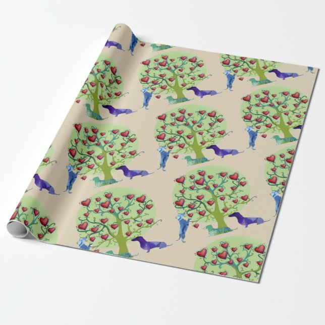 Papier Cadeau Papier d'emballage mat de coeurs de teckel de (Déroulé)