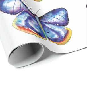 Papier Cadeau Papier d'emballage mat de papillon bleu, 30 dans x