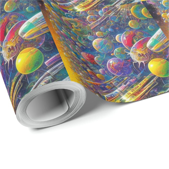 Papier Cadeau Papier d'emballage mat Space Race (Coin rond)