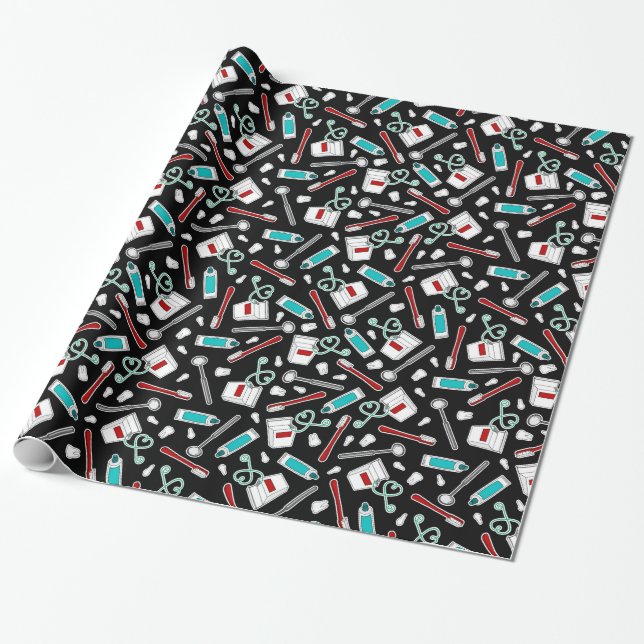 Papier Cadeau Papier d'emballage mignon de dentiste/hygiéniste (Déroulé)