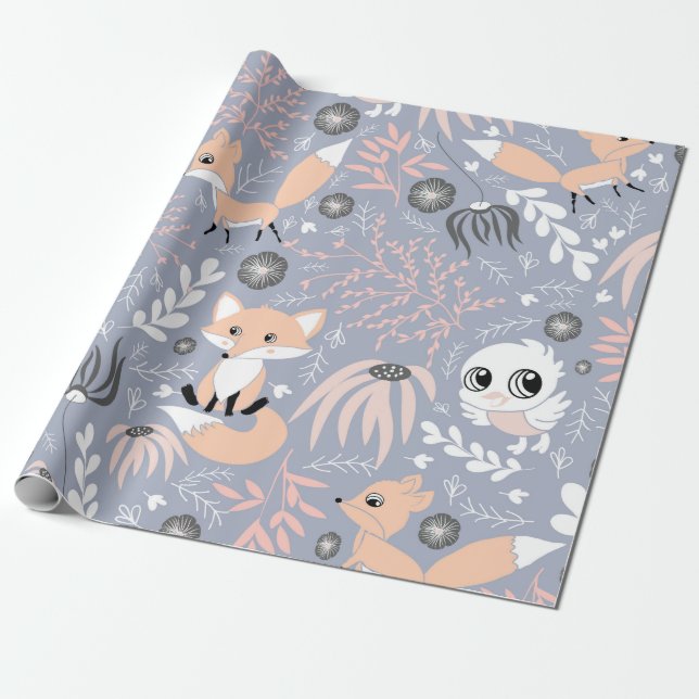 Papier Cadeau Papier d'emballage mignon pour animaux de bois (Déroulé)