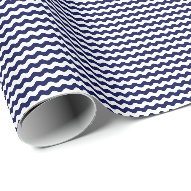 Papier Cadeau Papier d'emballage mince de vagues de bleu marine (Coin rond)