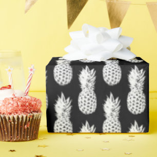 Papier Cadeau Papier d'emballage motif à ananas noir et blanc