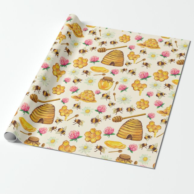 Papier Cadeau Papier d'emballage motif apicole (Déroulé)