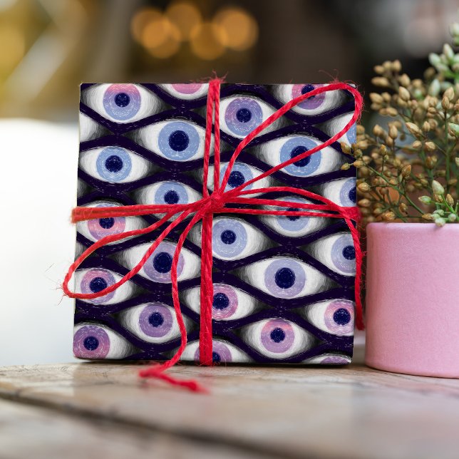 Papier Cadeau Papier d'emballage motif aux yeux bleu violet et r (Créateur téléchargé)