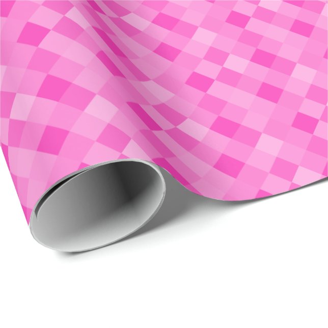 Papier Cadeau Papier d'emballage motif carré en pixels rose néon (Coin rond)