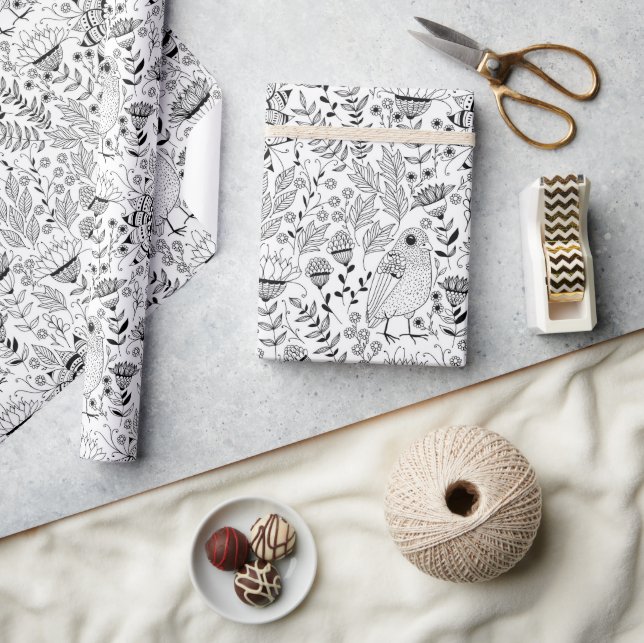Papier Cadeau Papier d'emballage motif de doodle pour oiseaux et (Artisanat)