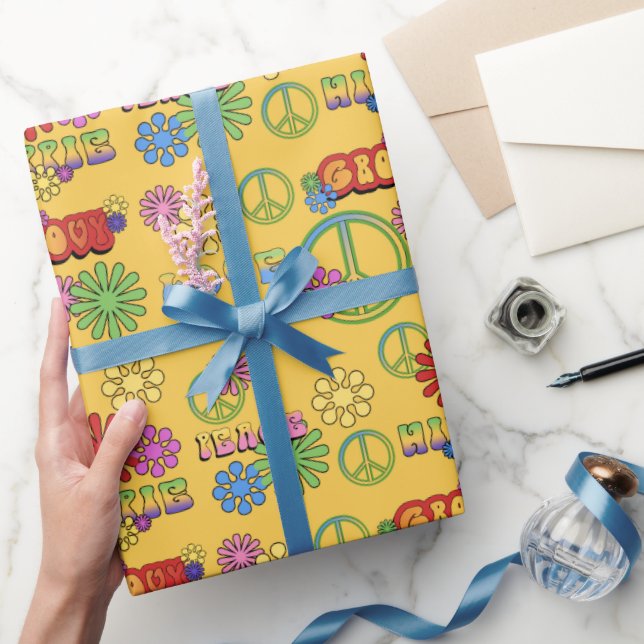 Papier Cadeau Papier d'emballage motif des années 70 (Cadeaux)