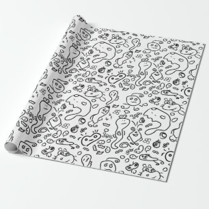 Papier Cadeau Papier d'emballage motif doodle noir et blanc