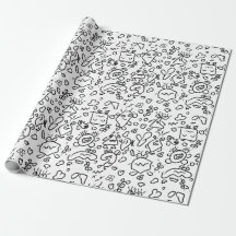 Papier d'emballage motif doodle noir et blanc