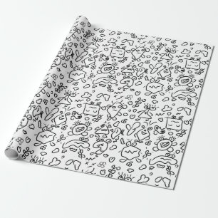 Papier Cadeau Papier d'emballage motif doodle noir et blanc