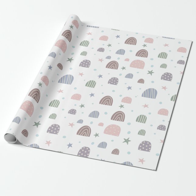 Papier Cadeau papier d'emballage motif pastel moderne arc-en-cie (Déroulé)