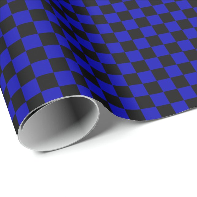 Papier Cadeau Papier d'emballage moyen de contrôles de bleu noir (Coin rond)