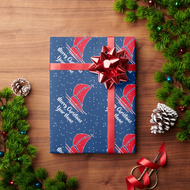 Papier Cadeau Papier d'emballage Noël nautique avec voiliers (Cadeau de vacances)