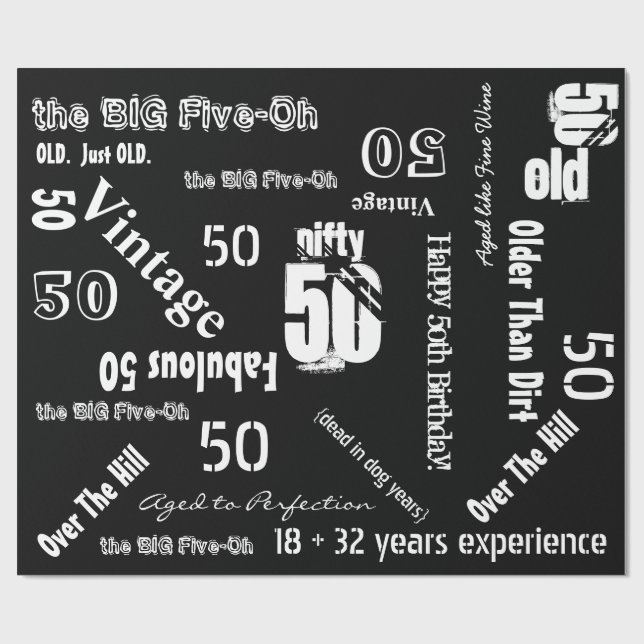 Papier Cadeau Papier d'emballage noir anniversaire drôle (Plat)
