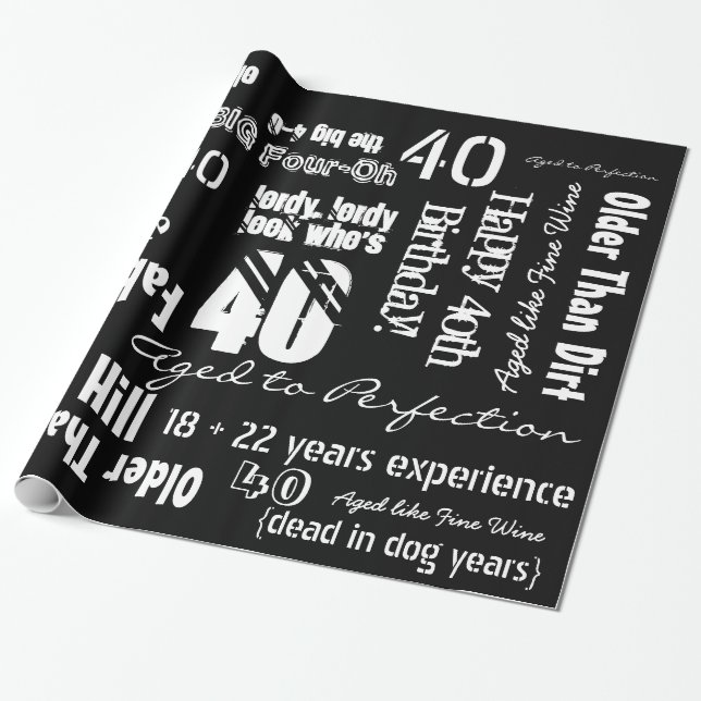 Papier Cadeau Papier d'emballage noir anniversaire drôle (Déroulé)