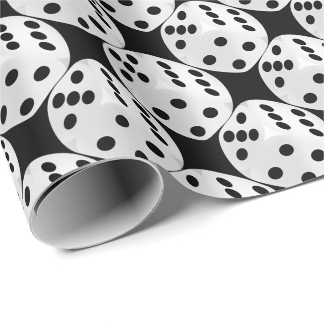 Papier Cadeau Papier d'emballage noir blanc pour dés de jeu (Coin rond)