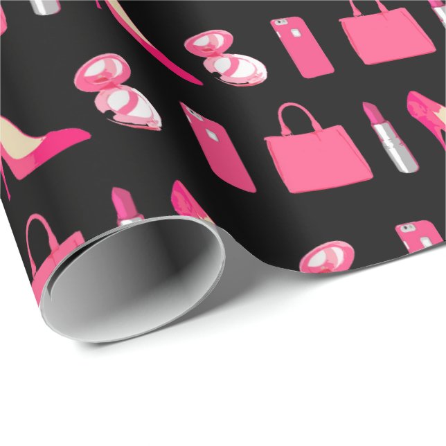 Papier Cadeau Papier d'emballage noir de choses Girly (Coin rond)
