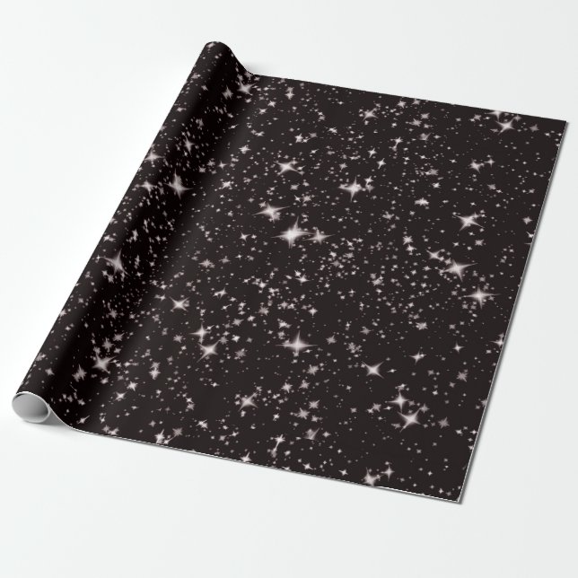 Papier Cadeau papier d'emballage noir de nuit étoiles (Déroulé)