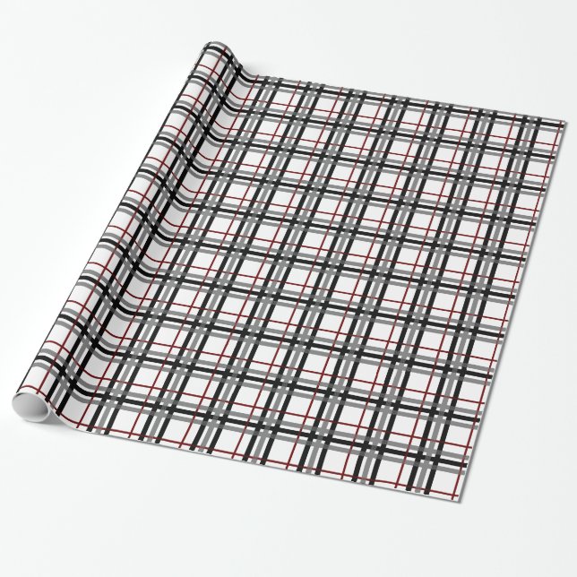 Papier Cadeau Papier d'emballage noir de plaid blanc et rouge (Déroulé)