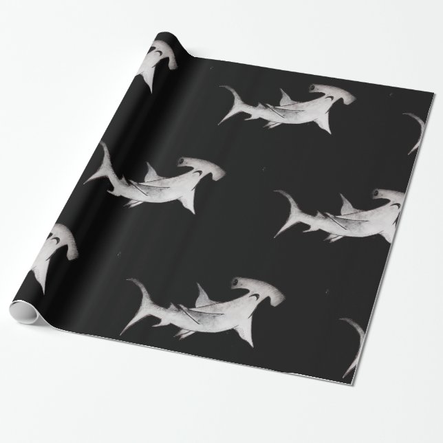 Papier Cadeau papier d'emballage noir de requin marteau (Déroulé)