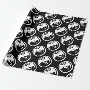 Papier Cadeau Papier d'emballage noir Dragon blanc brillant moye