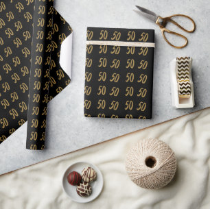 Papier Cadeau Papier d'emballage noir et or 50e anniversaire
