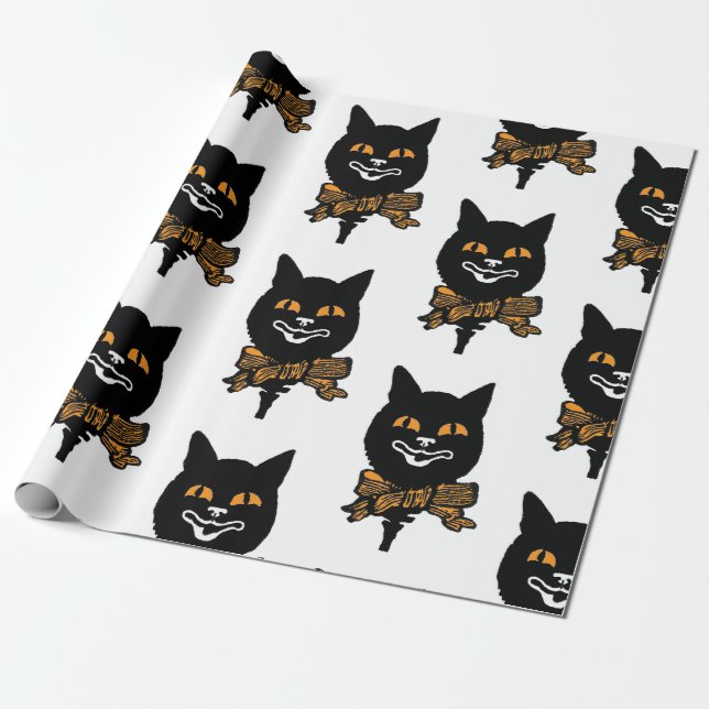 Papier Cadeau Papier d'emballage NOIR HALLOWEEN de CAT de l'ART (Déroulé)
