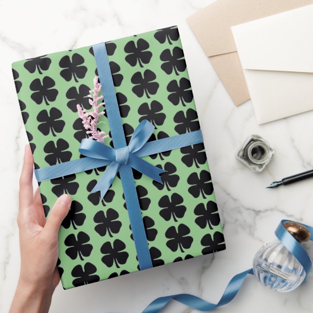 Papier Cadeau Papier d'emballage noir vert brillant Clover (Cadeaux)