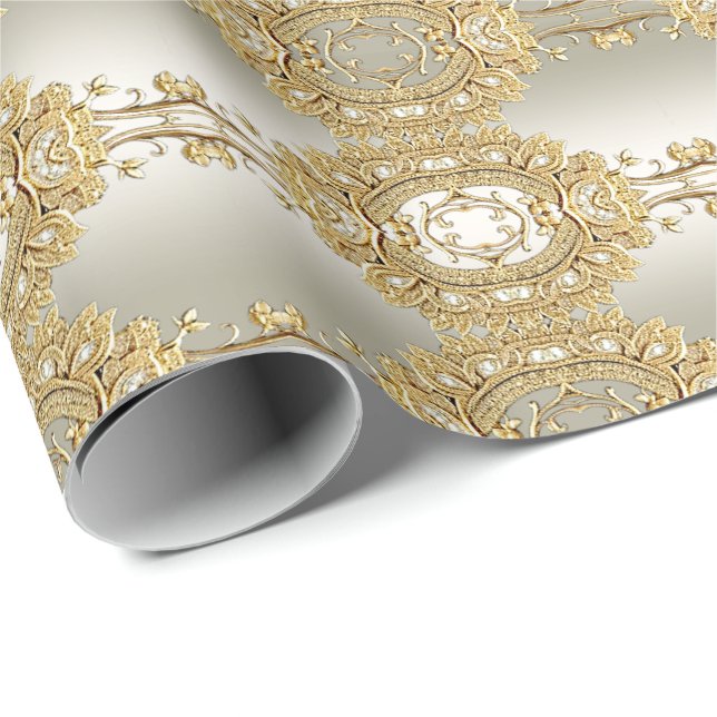 Papier Cadeau Papier d'emballage orné or (Coin rond)