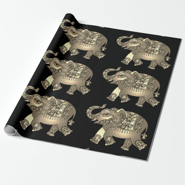 Papier Cadeau papier d'emballage ornemental d'éléphant (Déroulé)