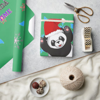 Papier Cadeau Papier d'emballage panda de Noël.