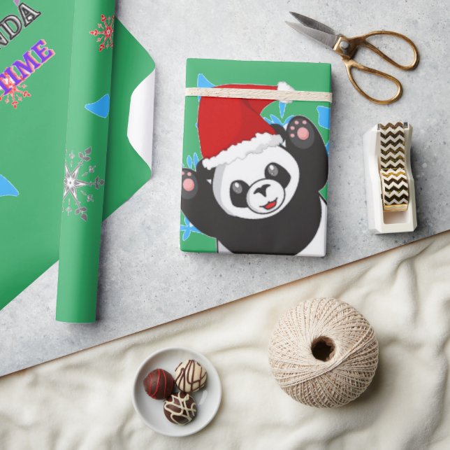 Papier Cadeau Papier d'emballage panda de Noël. (Artisanat)