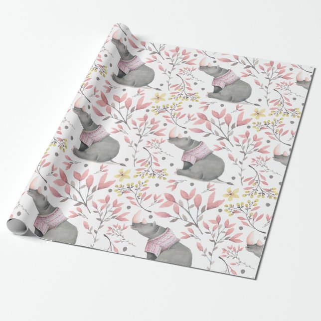 Papier Cadeau Papier d'emballage peint par rhinocéros (Déroulé)