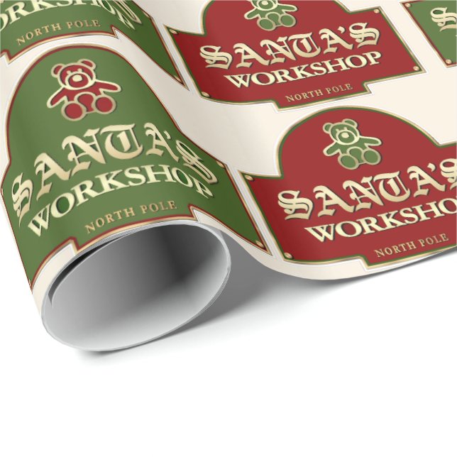 Papier Cadeau Papier d'emballage père Noël Workshop (Coin rond)