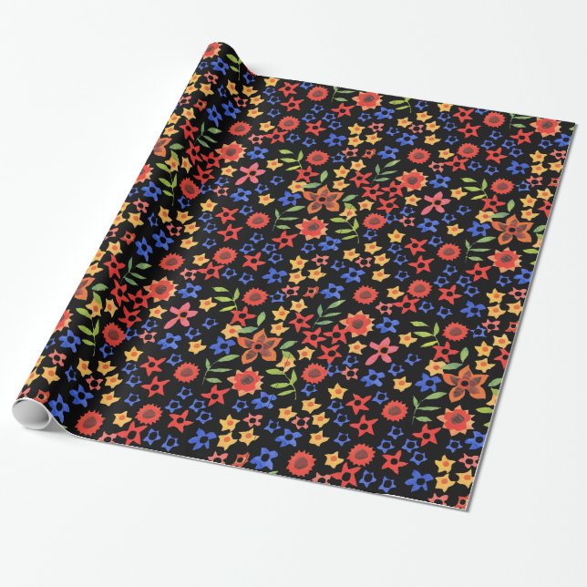 Papier Cadeau Papier d'emballage personnalisé imprimé floral bri (Déroulé)