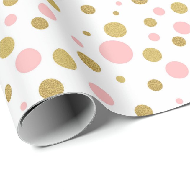 Papier Cadeau Papier d'emballage - Pois rose et or (Coin rond)