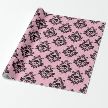 Papier d'emballage pour bébé rose et noir crâne hu