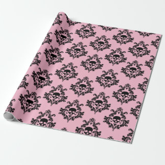 Papier Cadeau Papier d'emballage pour bébé rose et noir crâne hu