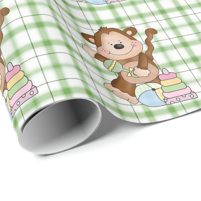 Papier Cadeau Papier d'emballage pour bébé Unisex Monkey (Coin rond)