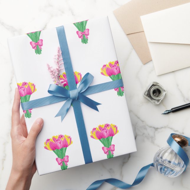 Papier Cadeau Papier d'emballage pour bouquet de tulipes roses e (Cadeaux)