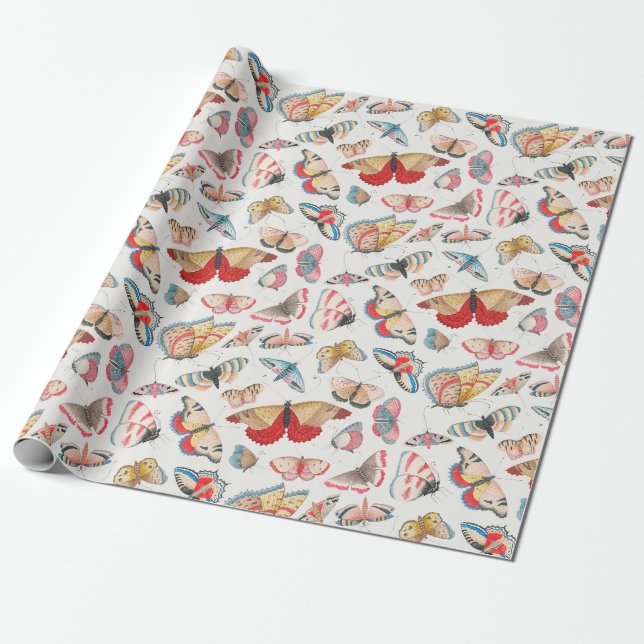 Papier Cadeau Papier d'emballage pour papillons rétro (Déroulé)