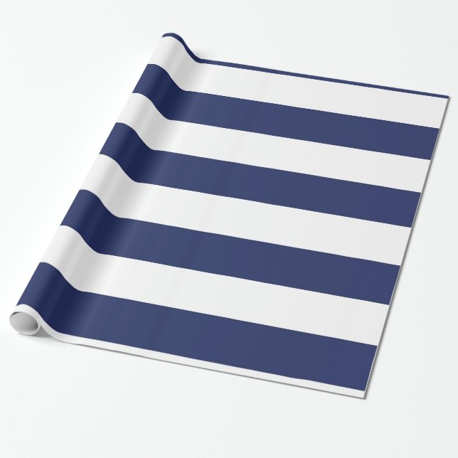 Papier Cadeau Papier d'emballage rayé bleu et blanc nautique (Déroulé)