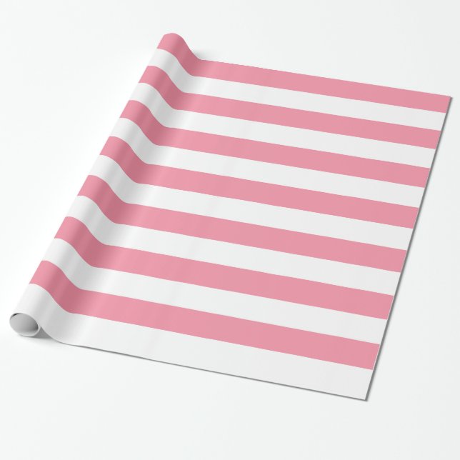 Papier Cadeau Papier d'emballage rayé de rose et blanc saumoné (Déroulé)