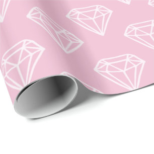 Papier Cadeau Papier d'emballage rose de diamant de motif blanc